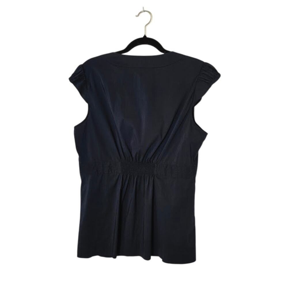 BCBG Maxazria Womens Top Size Large Navy Blue Empire Waist Preppy Classic Chic - Picture 2 of 11